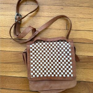 Elegant Checkered Leather Messenger Bag